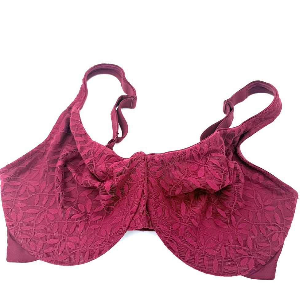 Olga Lace Underwire Bra 40DD Burgundy Full Coverage Floral EUC